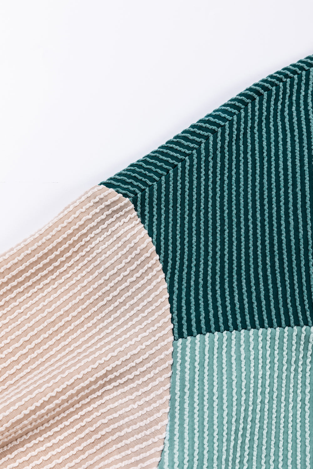 Khaki Color Block Long Sleeve Ribbed Loose Top
