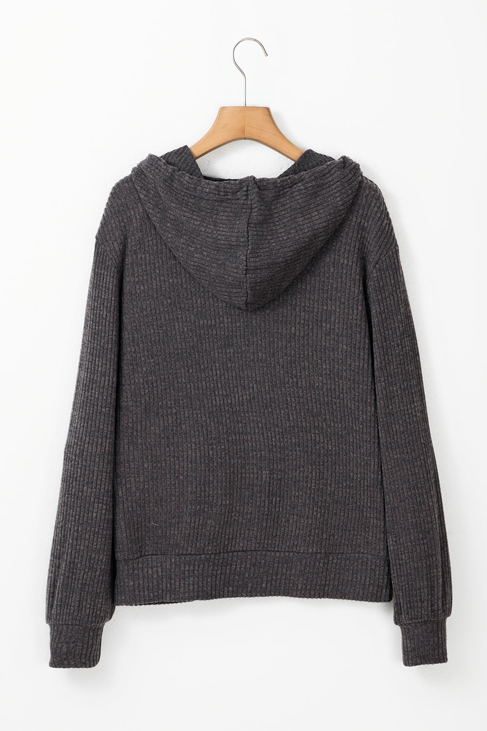 Red Dahlia Ribbed Zip Up Front Drawstring Hoodie