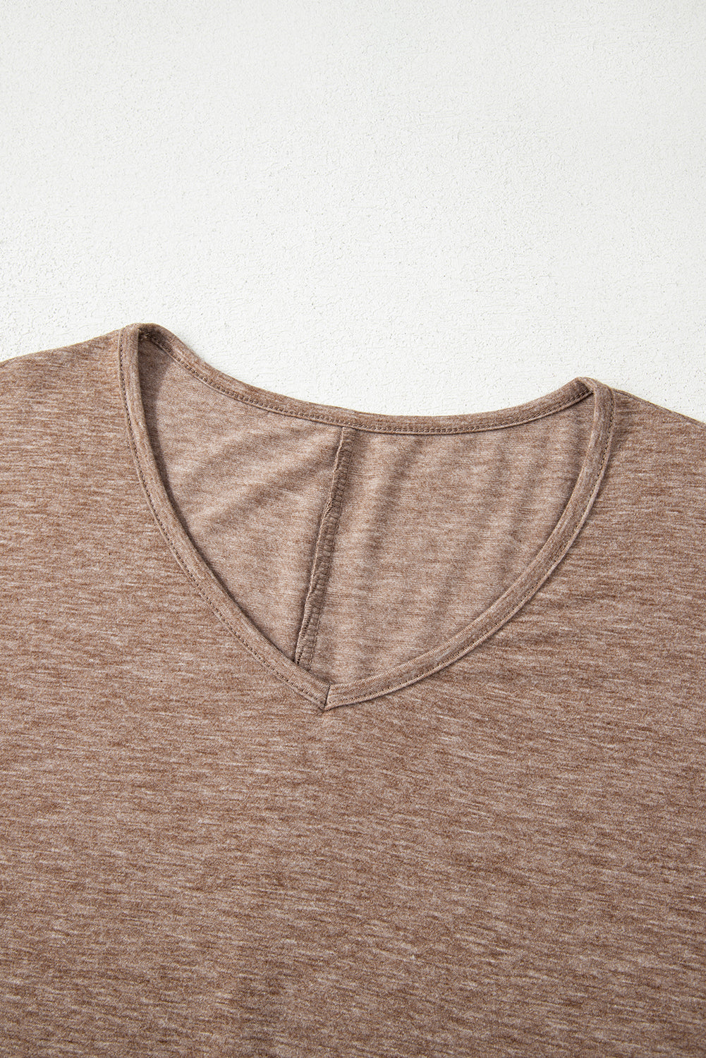 Black Solid Colour V-Neck Double Layer Sleeve Loose T-Shirt