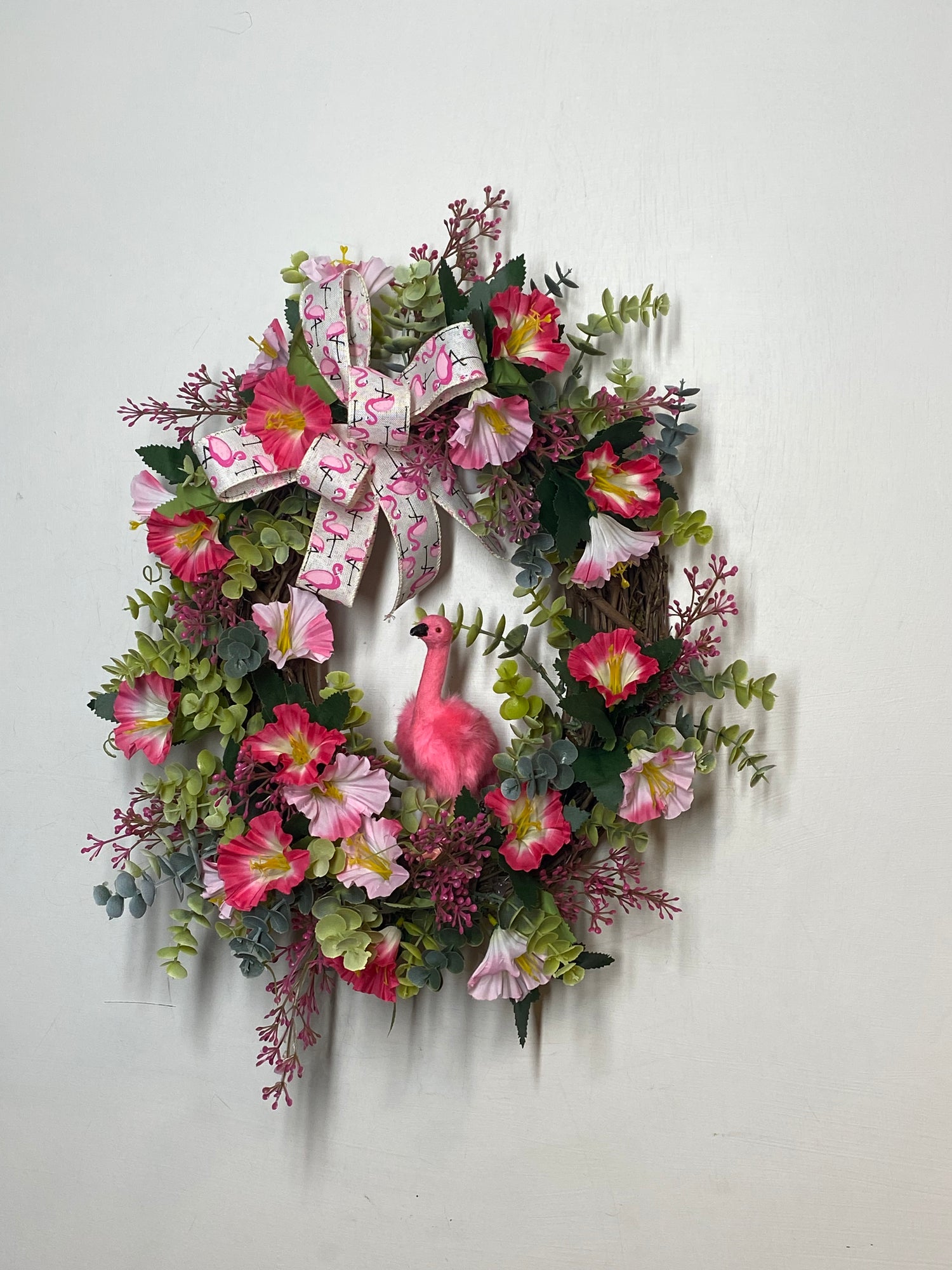 Flamingo wreath, front door wreath