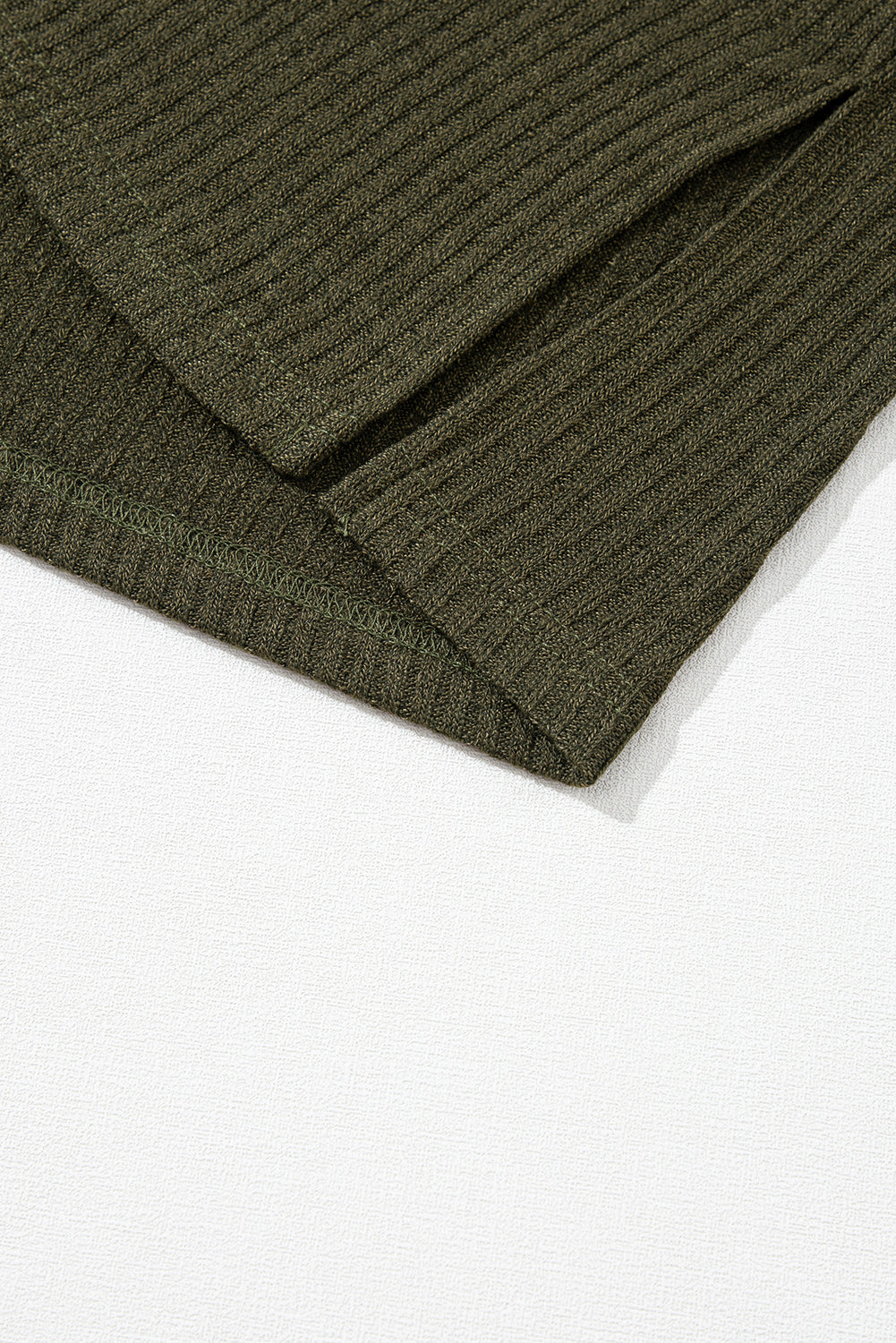Pale Khaki Rib Textured Henley Knit Top