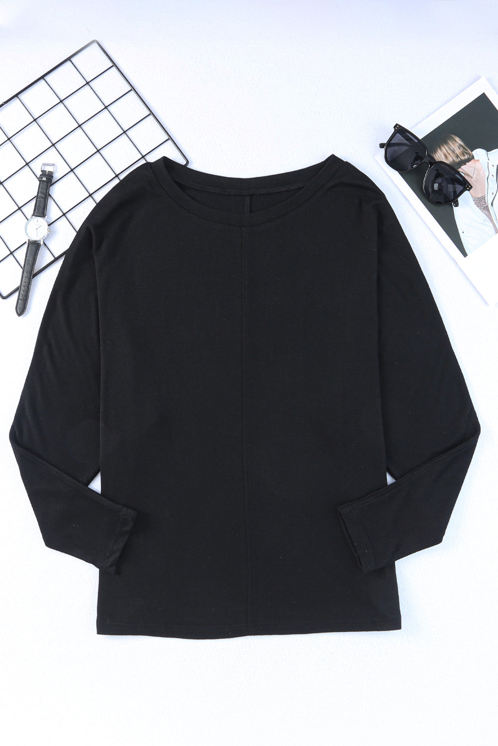 Brown Fiery Solid Color Patchwork Long Sleeve Top