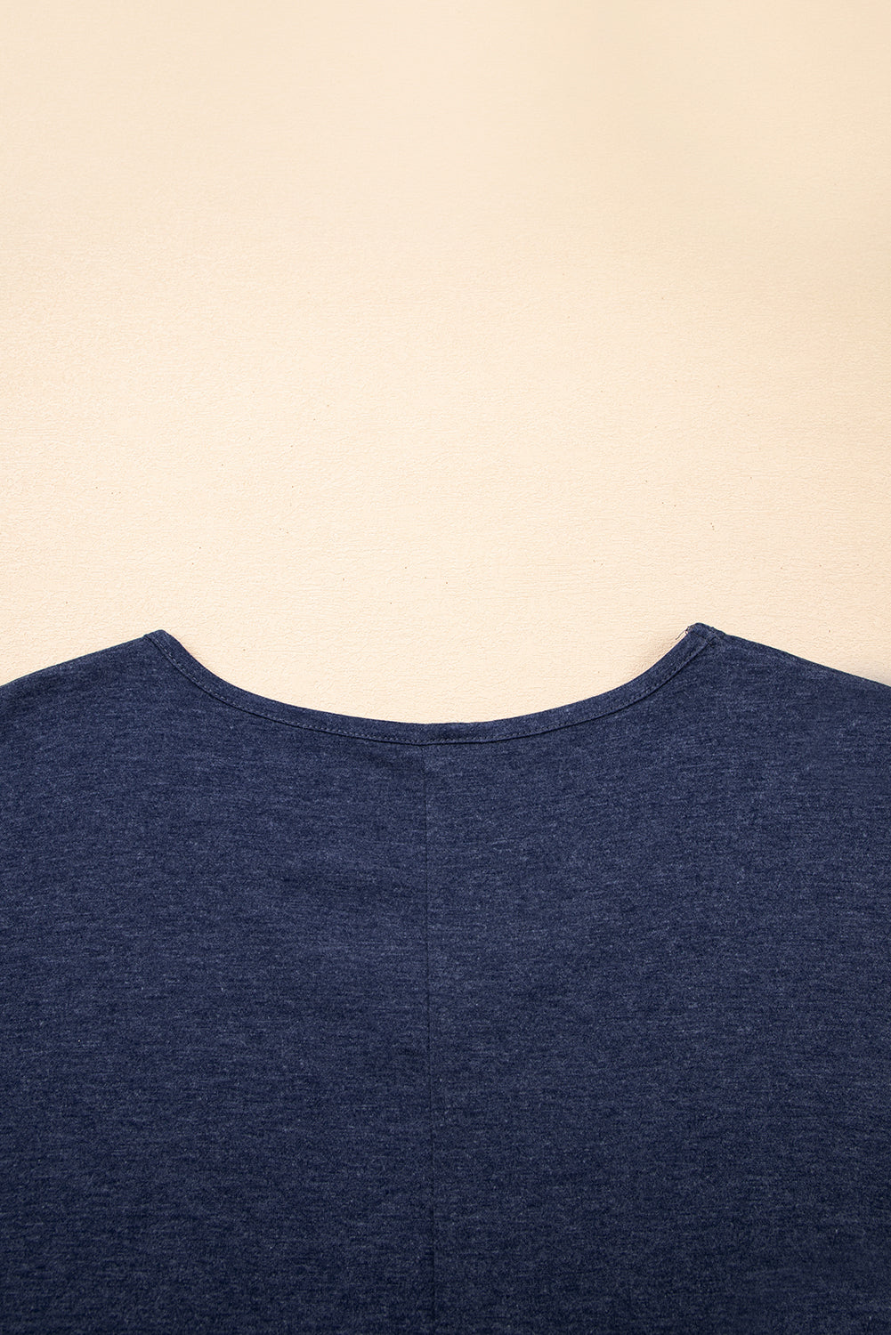 Black Solid Colour V-Neck Double Layer Sleeve Loose T-Shirt