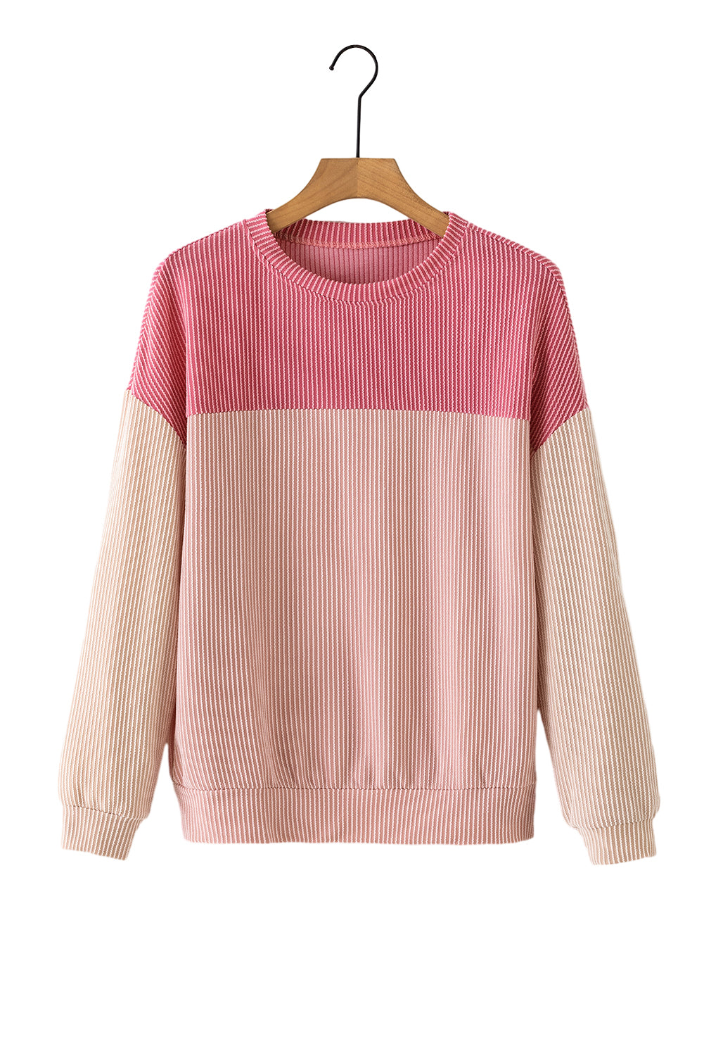 Khaki Color Block Long Sleeve Ribbed Loose Top