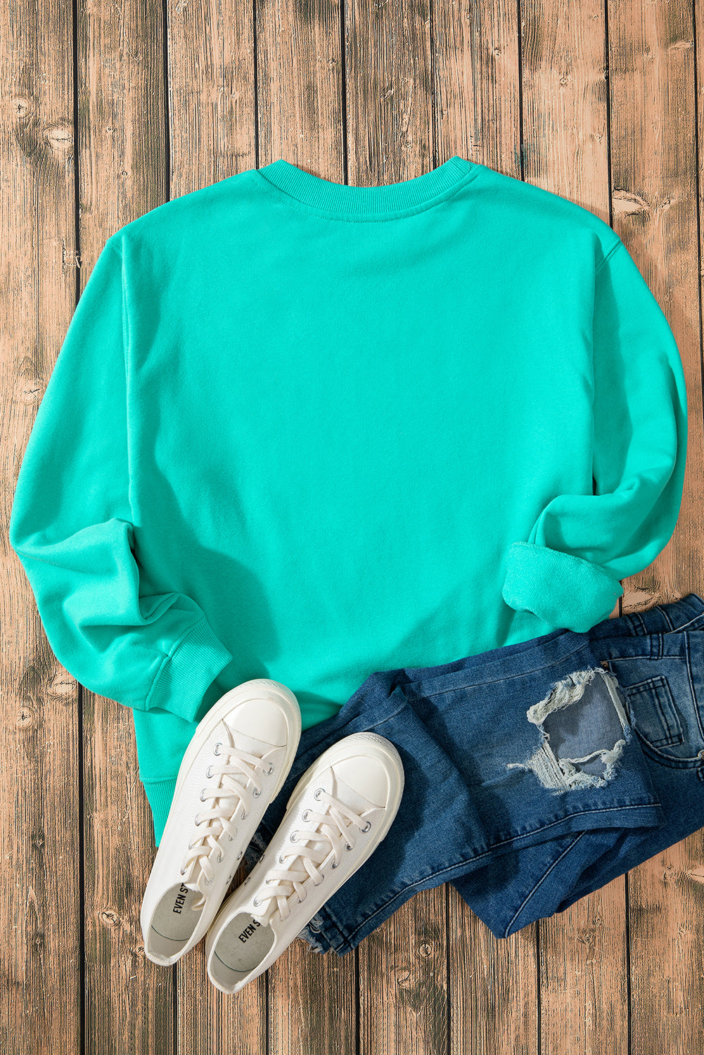 Gray Solid Fleece Lined Drop Shoulder Terry Sweatshirt