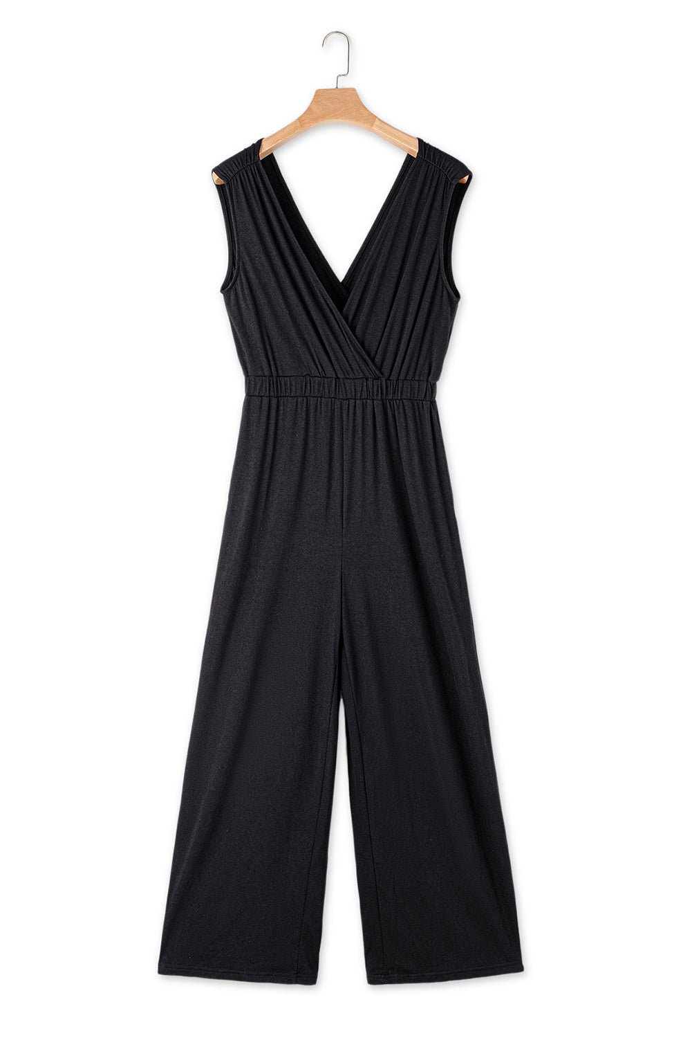 Jungle Green Deep V Pleated Crisscross Wide Leg Backless Jumpsuit