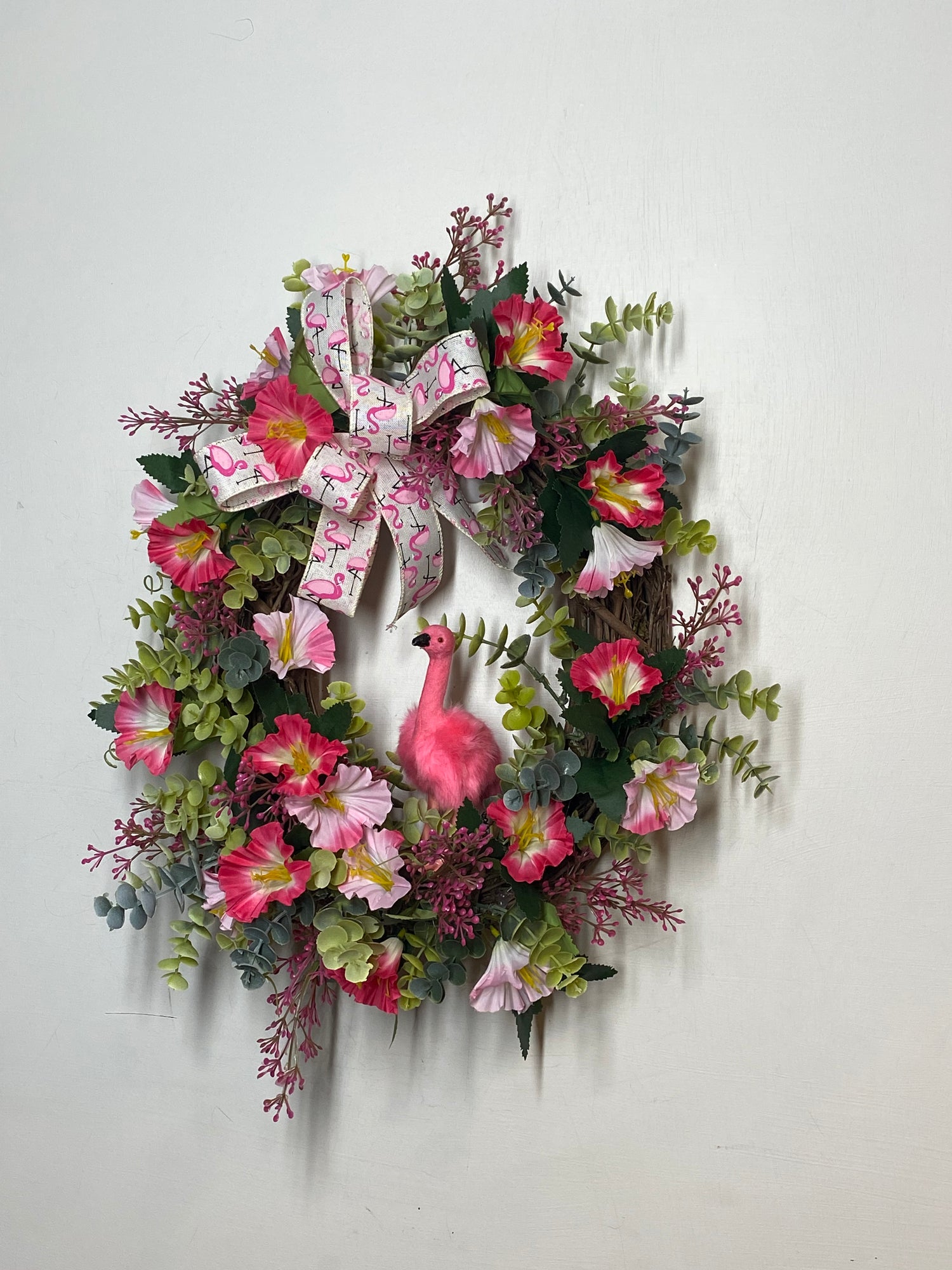Flamingo wreath, front door wreath