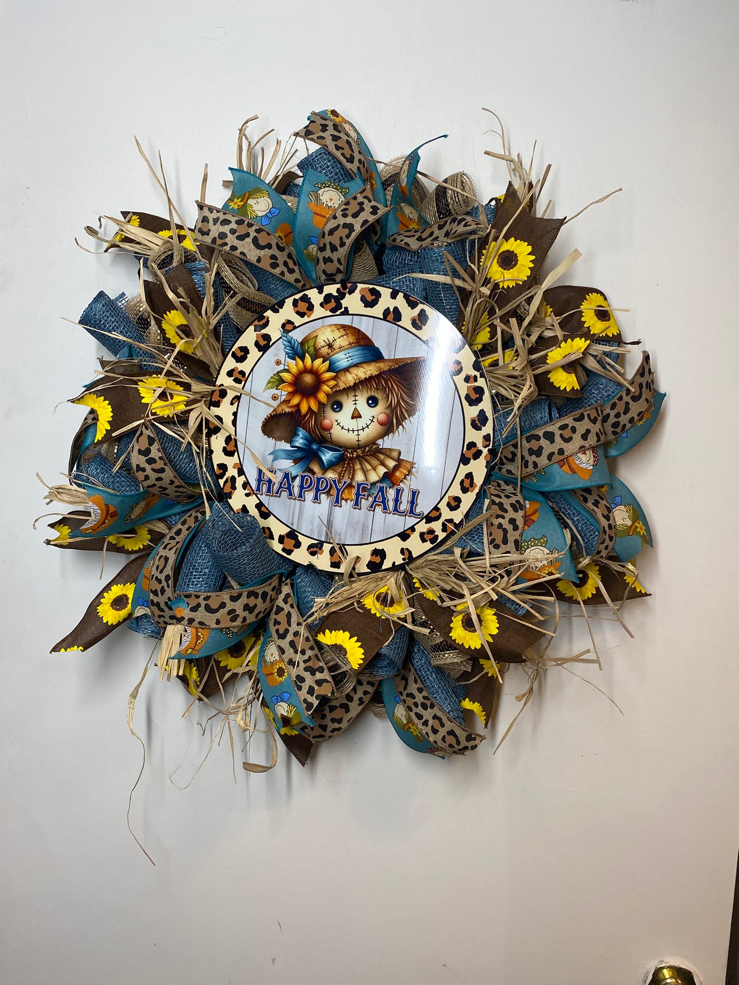 Scarecrow wreath, leopard print decor