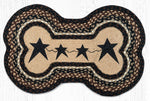 18"x28" Jute Braided Dog Bone Shaped Rug , Primitive Stars Black