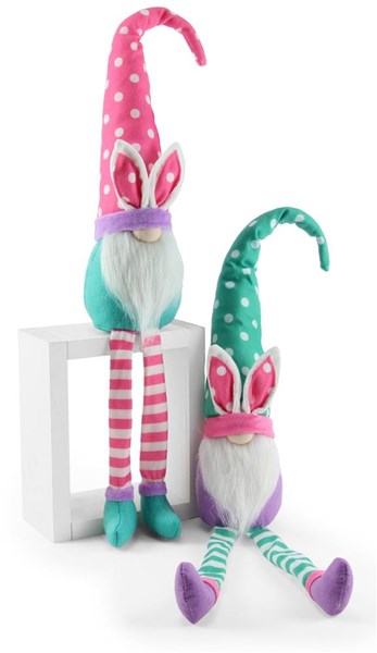 2Asst, 17.5"H x 4"L Sitting Bunny Gnomes