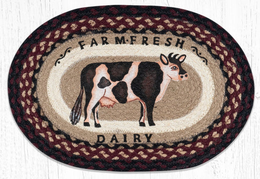 Hand Stenciled Oval Placemat with Farmhouse Cow Design