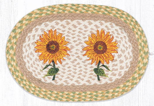 Hand Stenciled Oval Placemat with Sunflowers Design