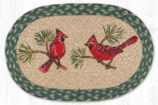 Hand Stenciled Oval Swatch with Cardinals Design