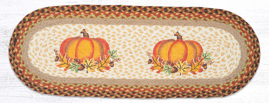 Hand Stenciled Oval Table Runner with Pumpkin Leaf Design