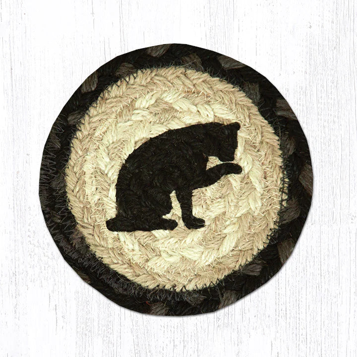 5" Round Hand Stenciled Coaster with Cat Design