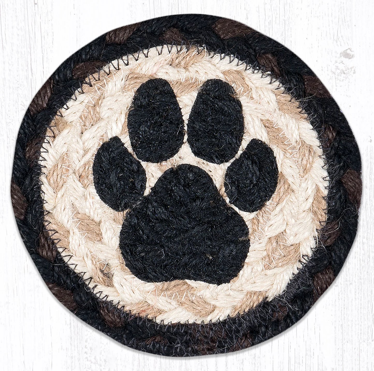 5" Round Hand Stenciled Coaster with Dog Paw Design