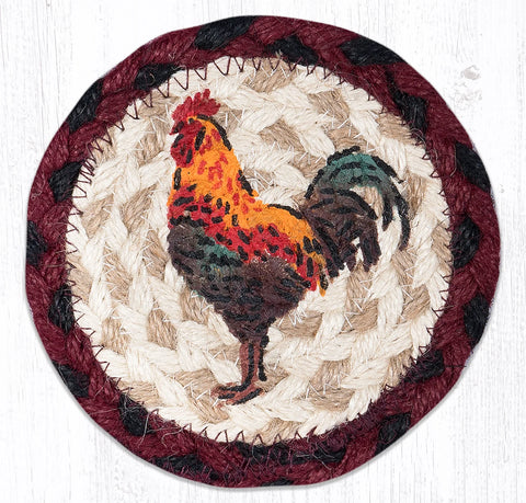 5" Round Hand Stenciled Coaster with Rustic Rooster Design