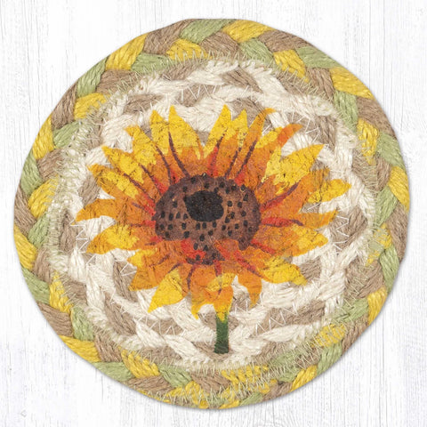 5" Round Hand Stenciled Coaster with Sunflower Design