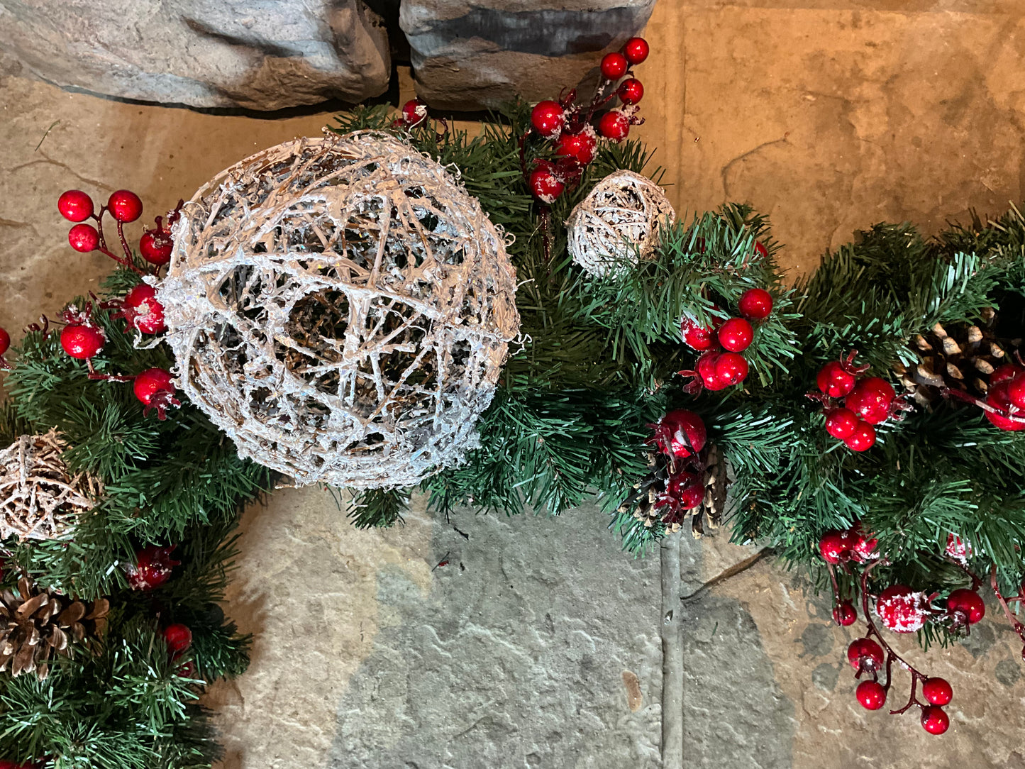 Christmas ice ball and berry garland , rustic garland