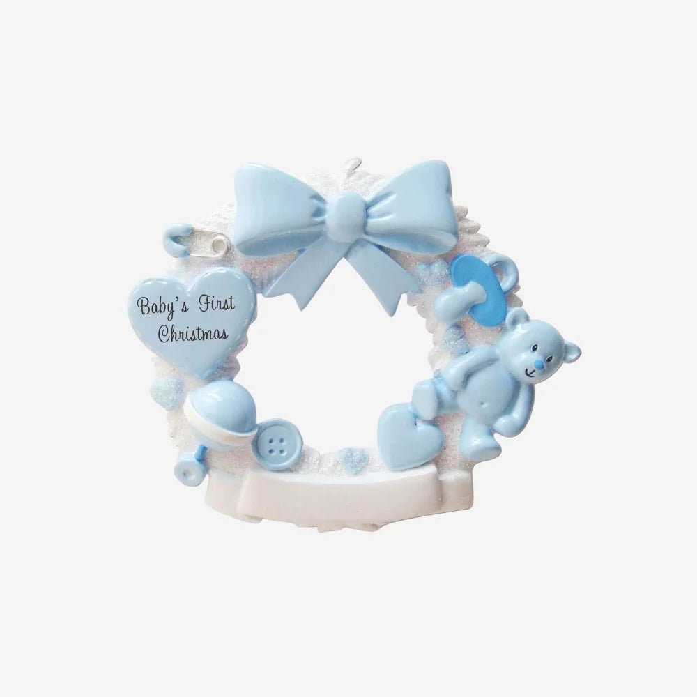 Baby Christmas Wreath (Blue) Personalized Christmas Ornament