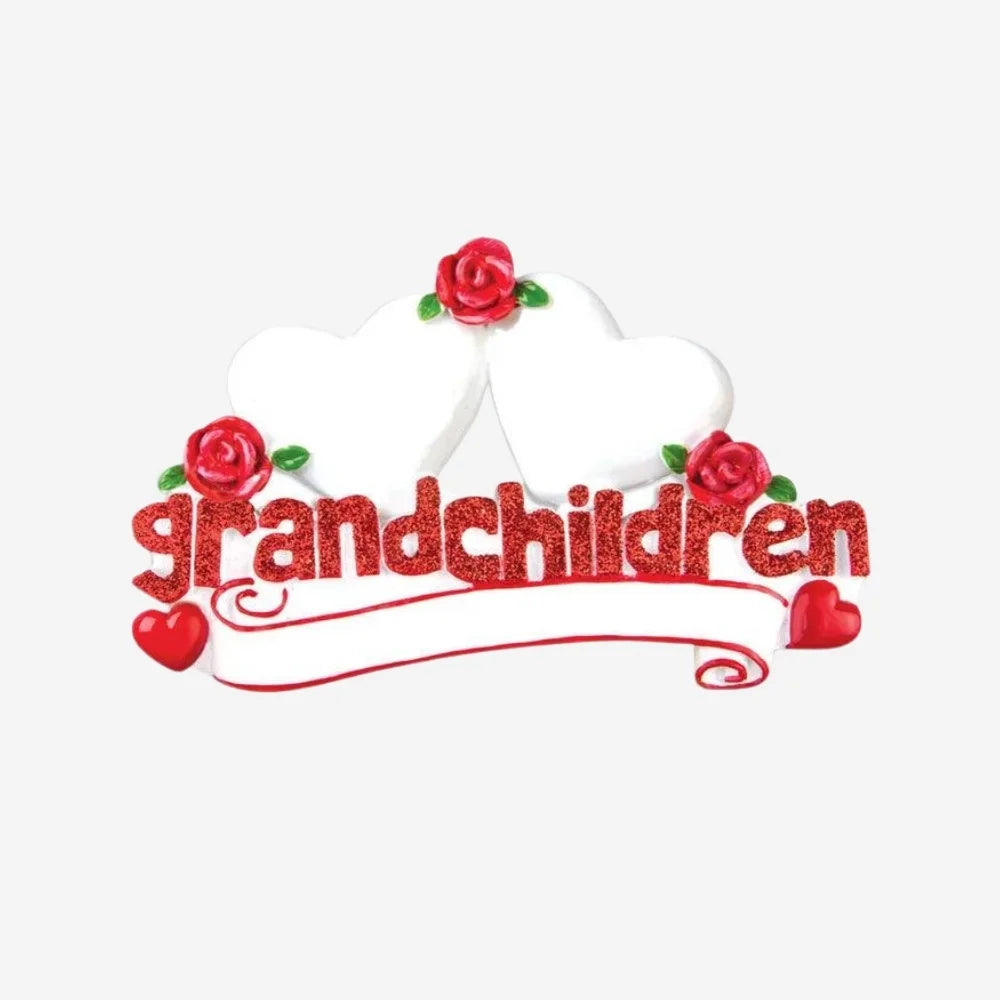 Grandchildren with Two Hearts Personalized Christmas Ornament