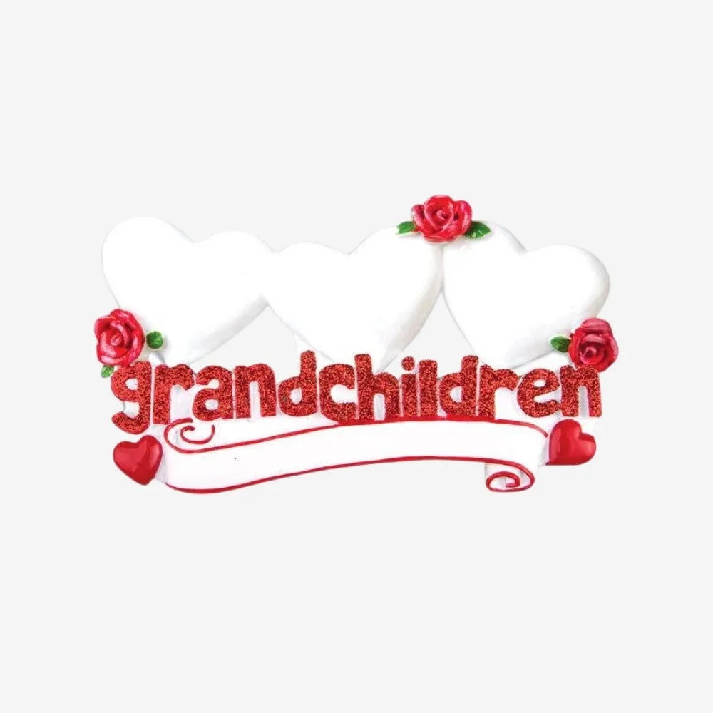 Grandchildren with Three Hearts Personalized Christmas Ornament