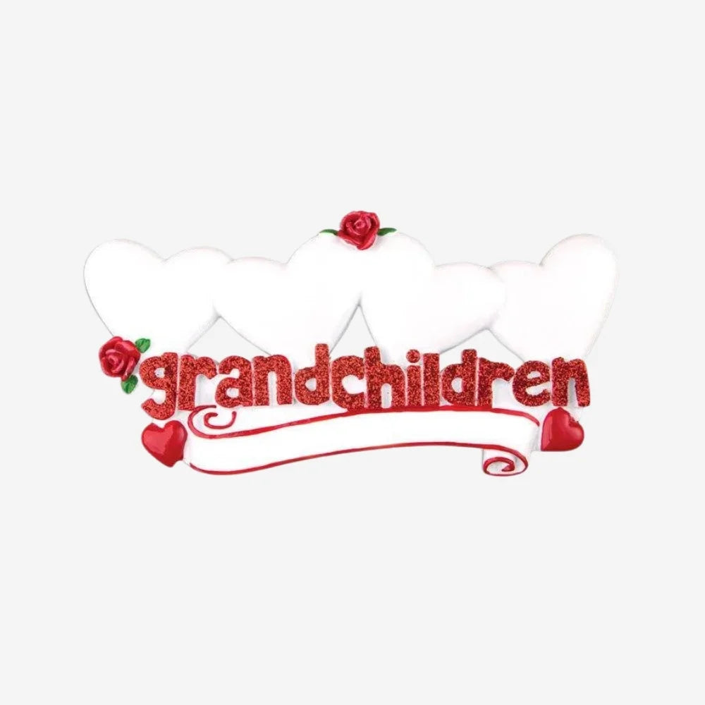 Grandchildren with Four Hearts Personalized Christmas Ornament