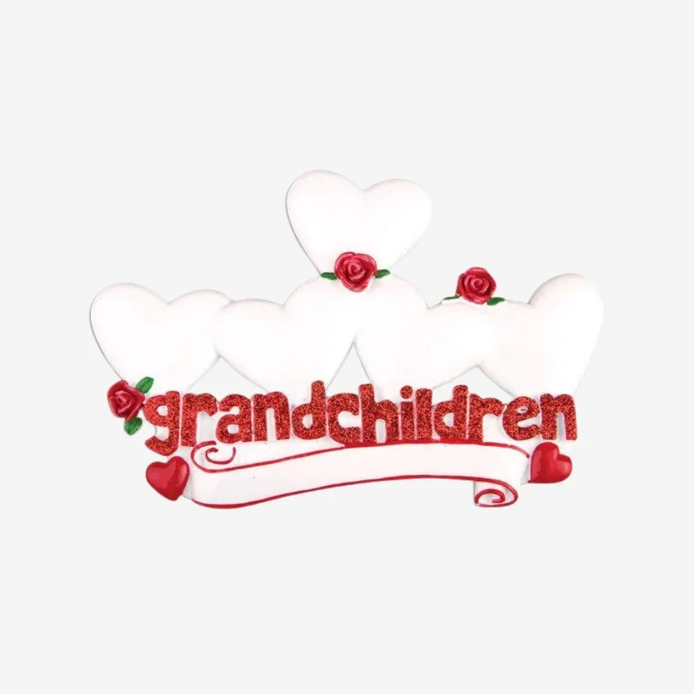 Grandchildren with Five Hearts Personalized Christmas Ornament