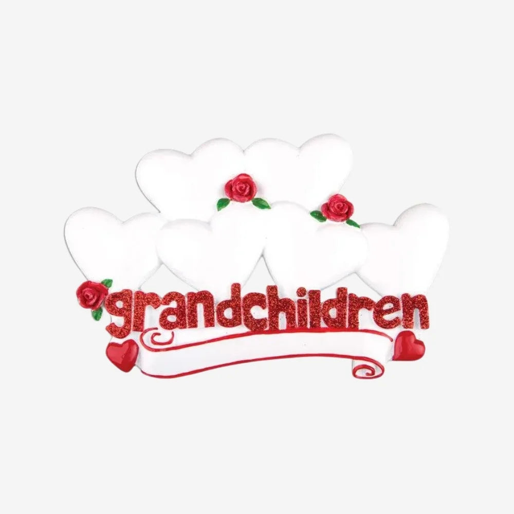 Grandchildren with Six Hearts Personalized Christmas Ornament