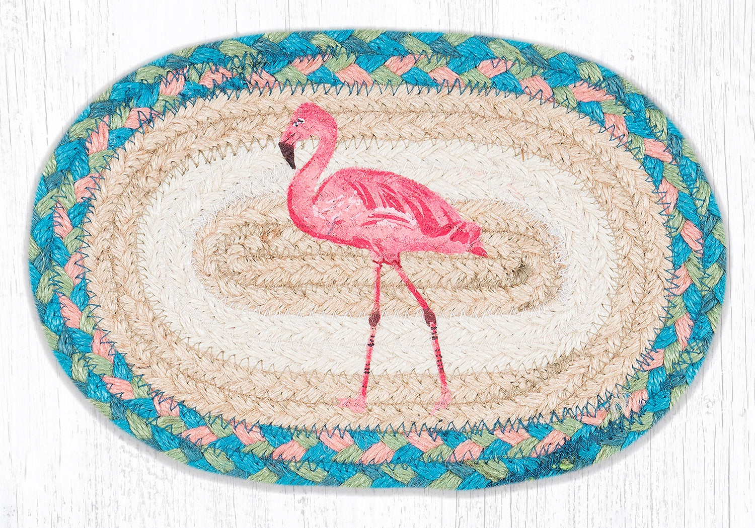 Oval Miniature Swatch With Hand Stenciled Pink Flamingo Design