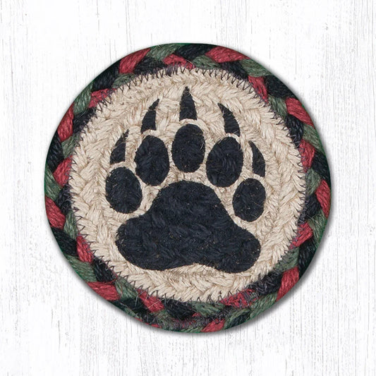 Round Hand Stenciled Coaster with Bear Paw Design