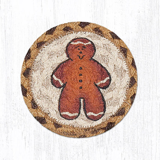 Round Hand Stenciled Coaster with Gingerbread Man Design