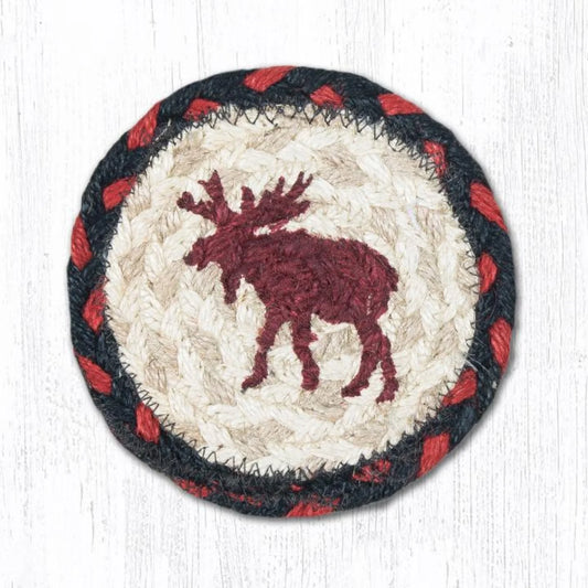 Round Hand Stenciled Coaster with Moose Design