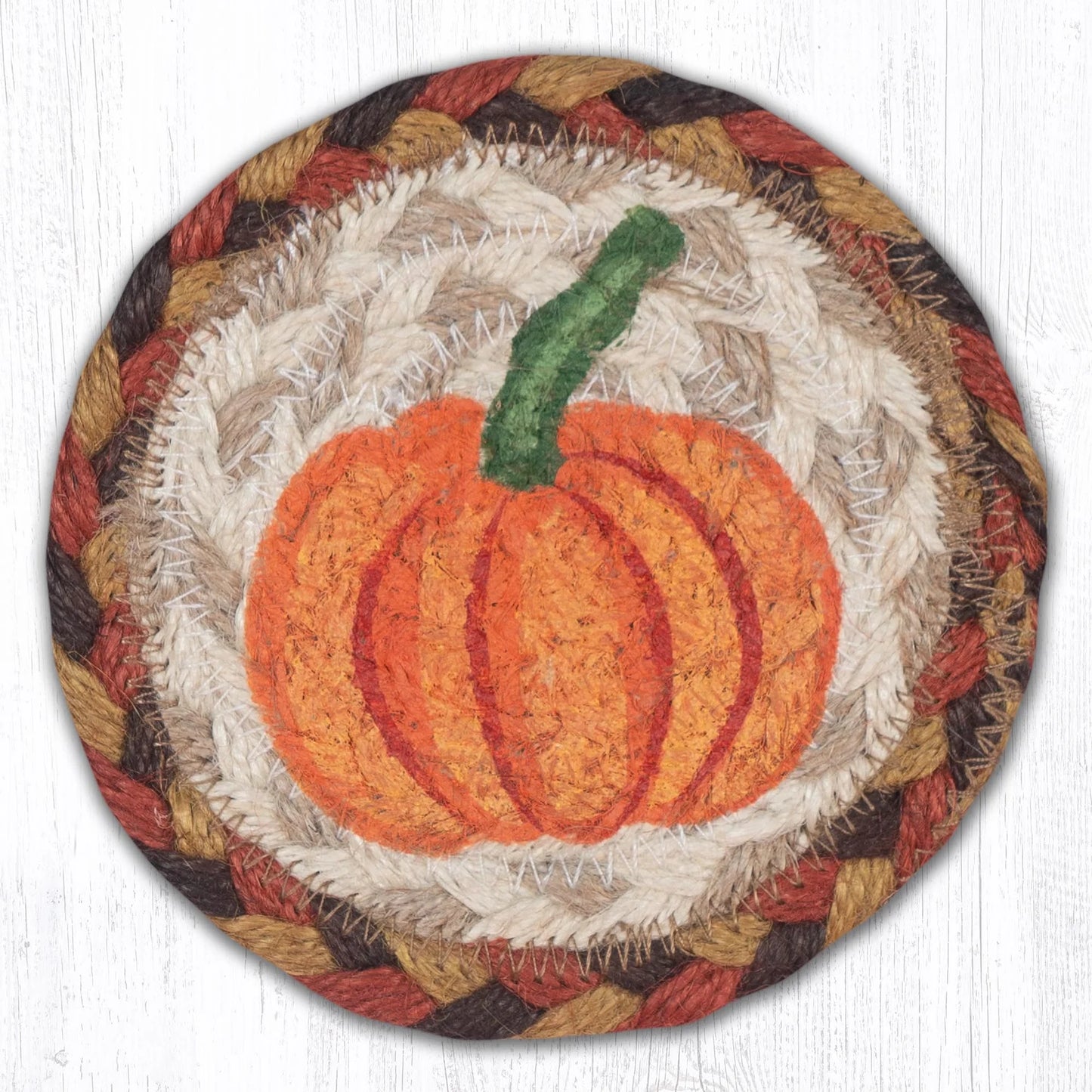 Round Hand Stenciled Coaster with Thankful Design