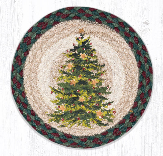 10" Round Printed Trivet with Christmas Joy Tree Design