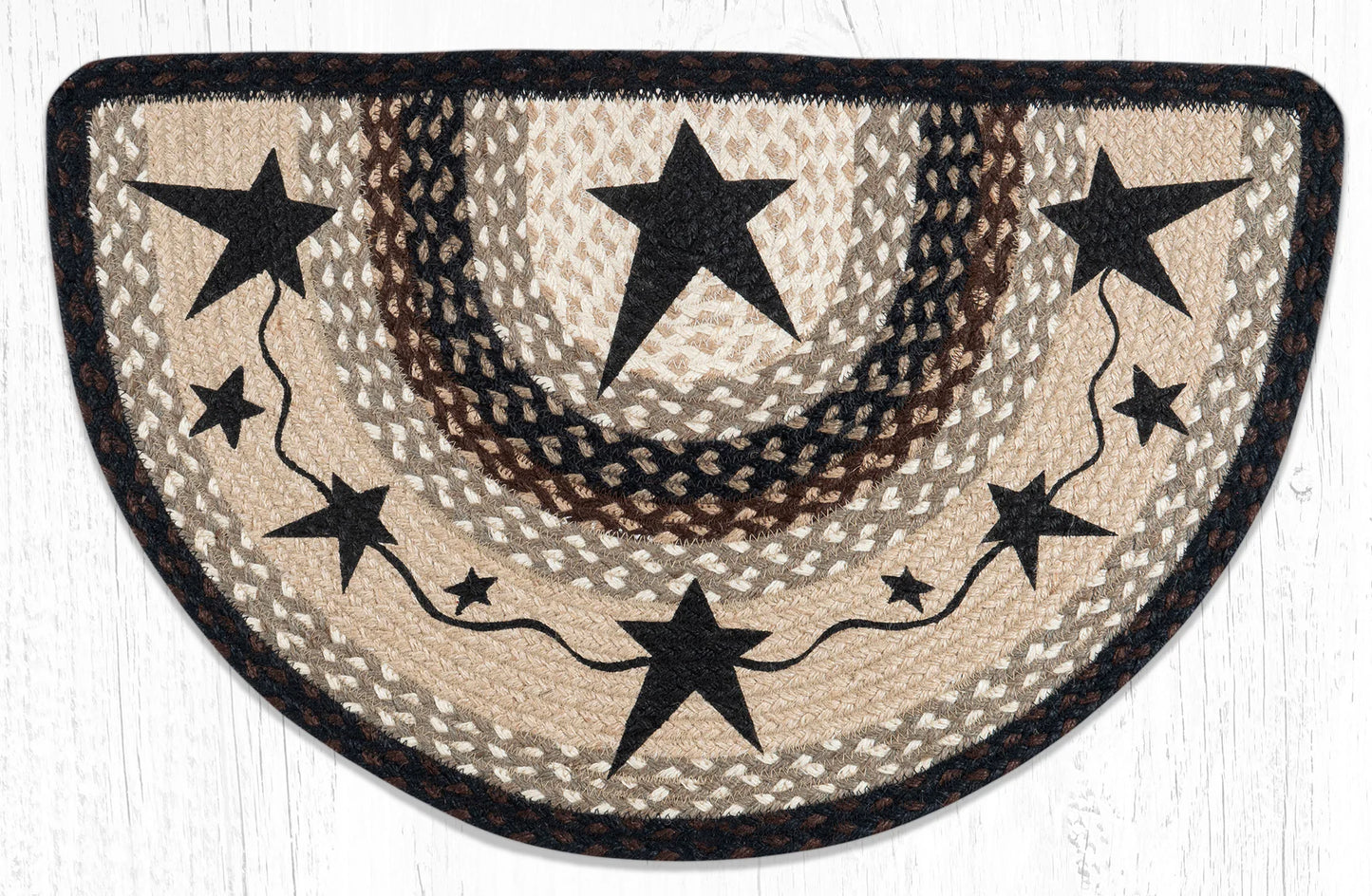 18"x29" Hand Printed Slice Rug , Primitive Stars Black Slice