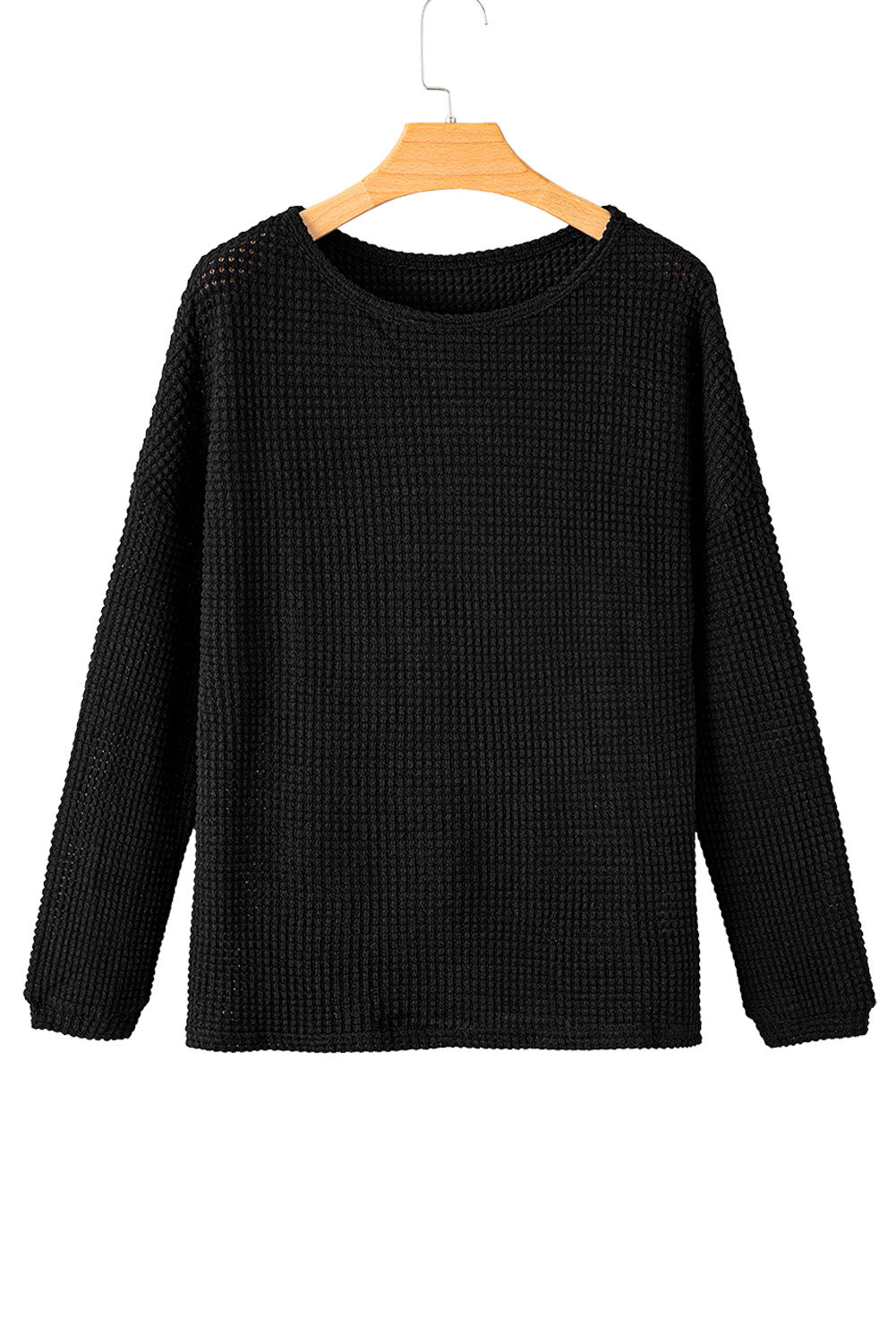 Dark Brown Waffle Knit Drop Shoulder Long Sleeve Top