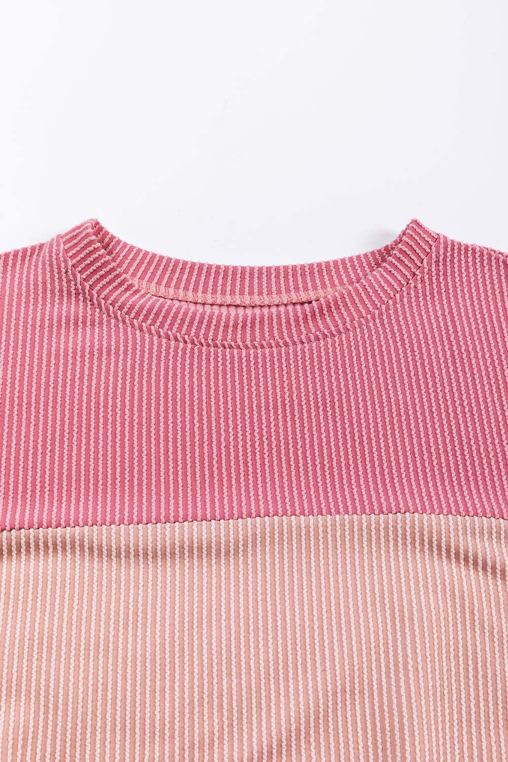 Khaki Color Block Long Sleeve Ribbed Loose Top
