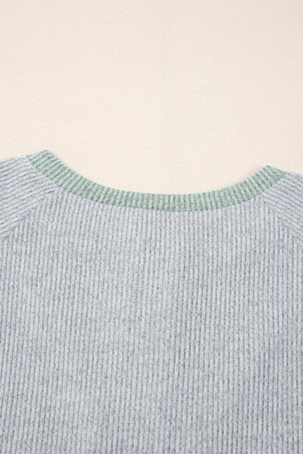 Jet Stream Color Contrast Ribbed Loose Fit Long Sleeve Top