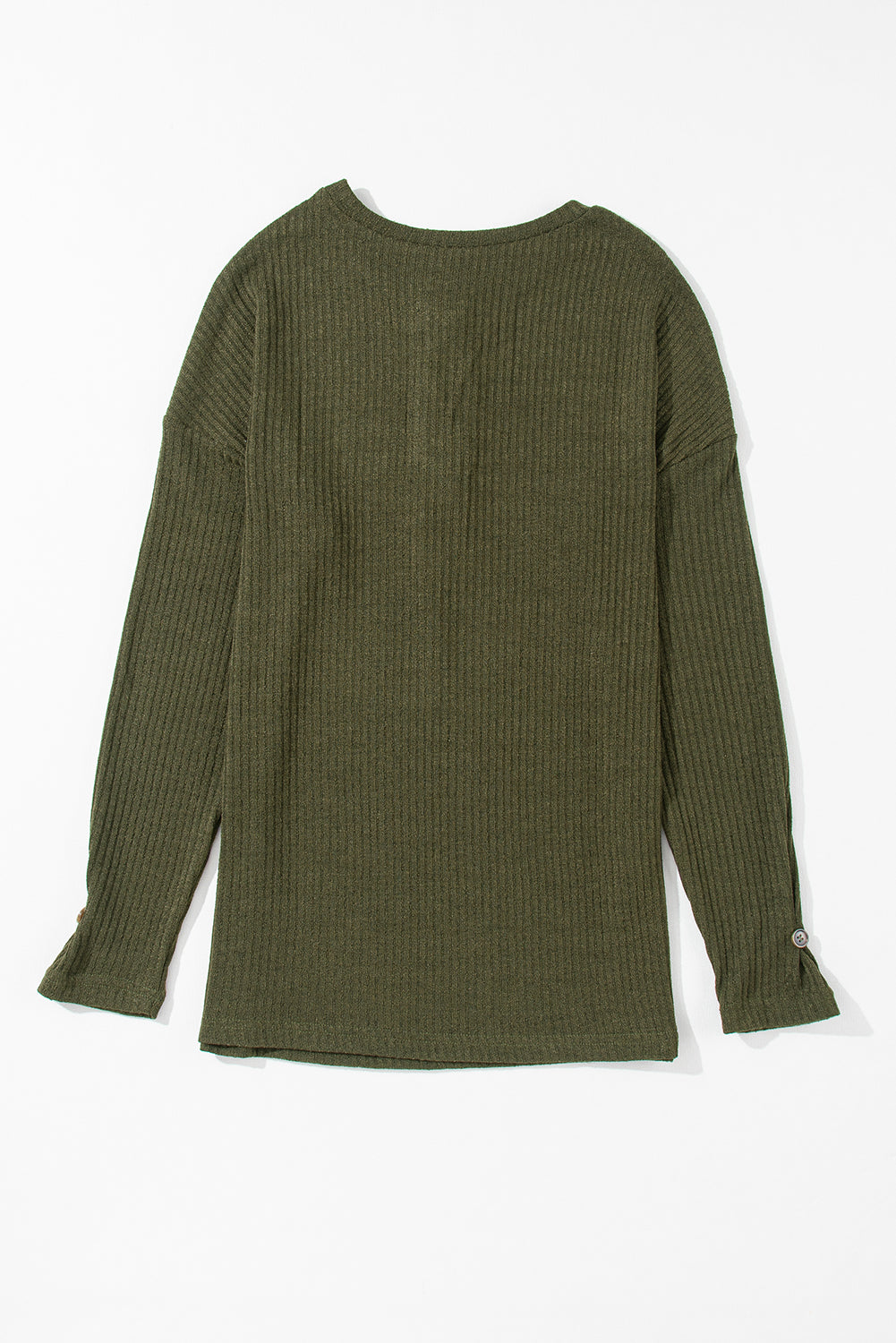 Pale Khaki Rib Textured Henley Knit Top