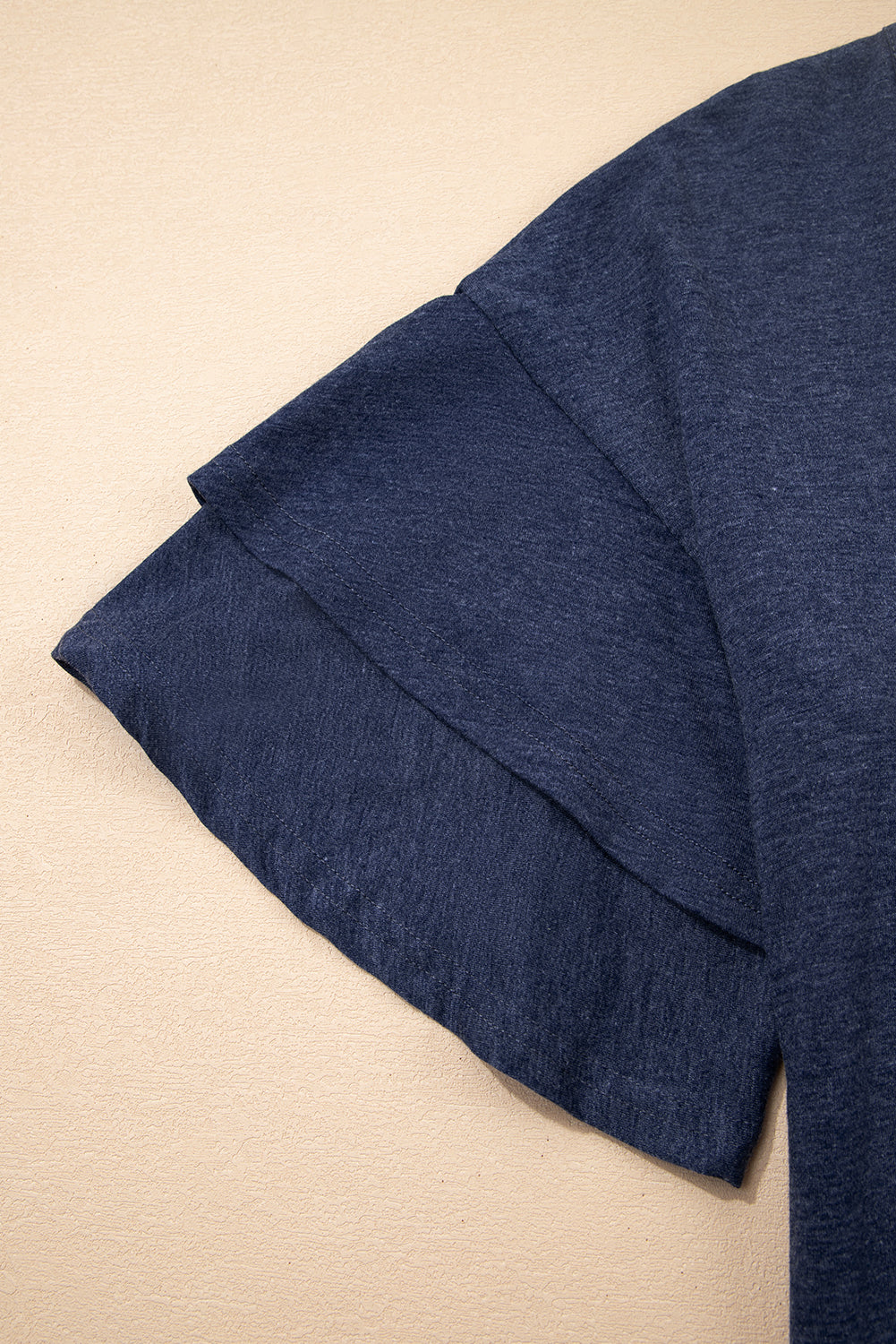 Black Solid Colour V-Neck Double Layer Sleeve Loose T-Shirt