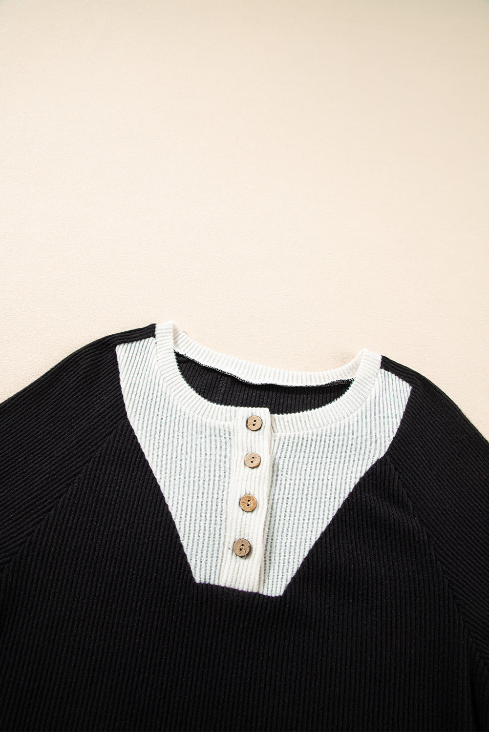 Jet Stream Color Contrast Ribbed Loose Fit Long Sleeve Top