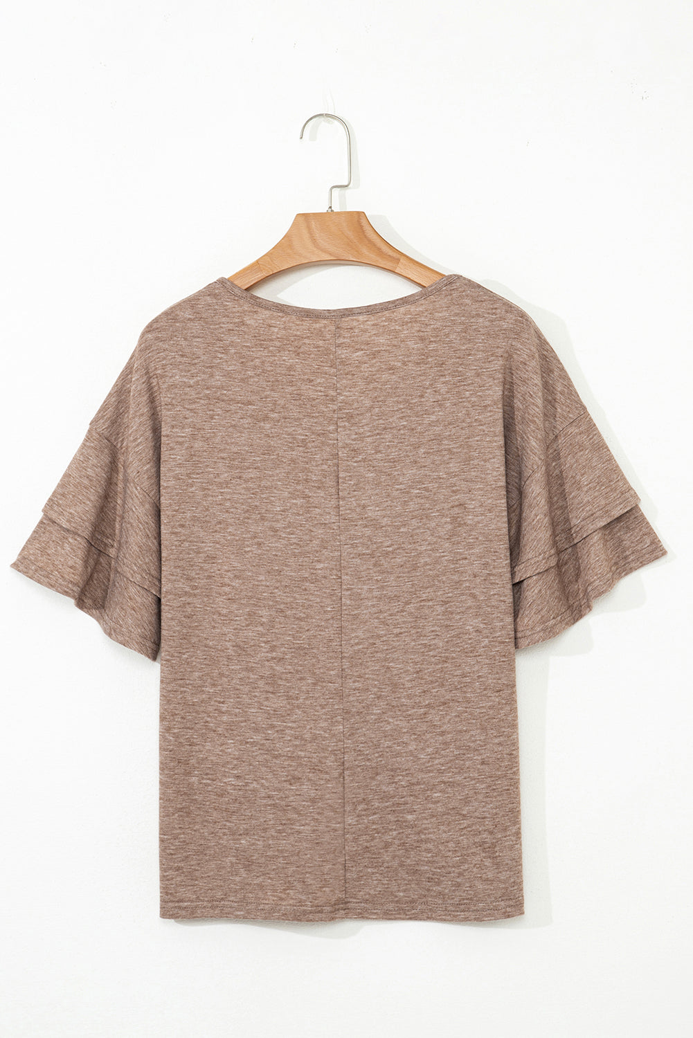 Black Solid Colour V-Neck Double Layer Sleeve Loose T-Shirt