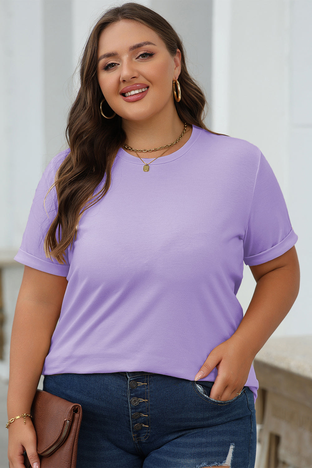 Khaki Casual Plain Crew Neck Tee