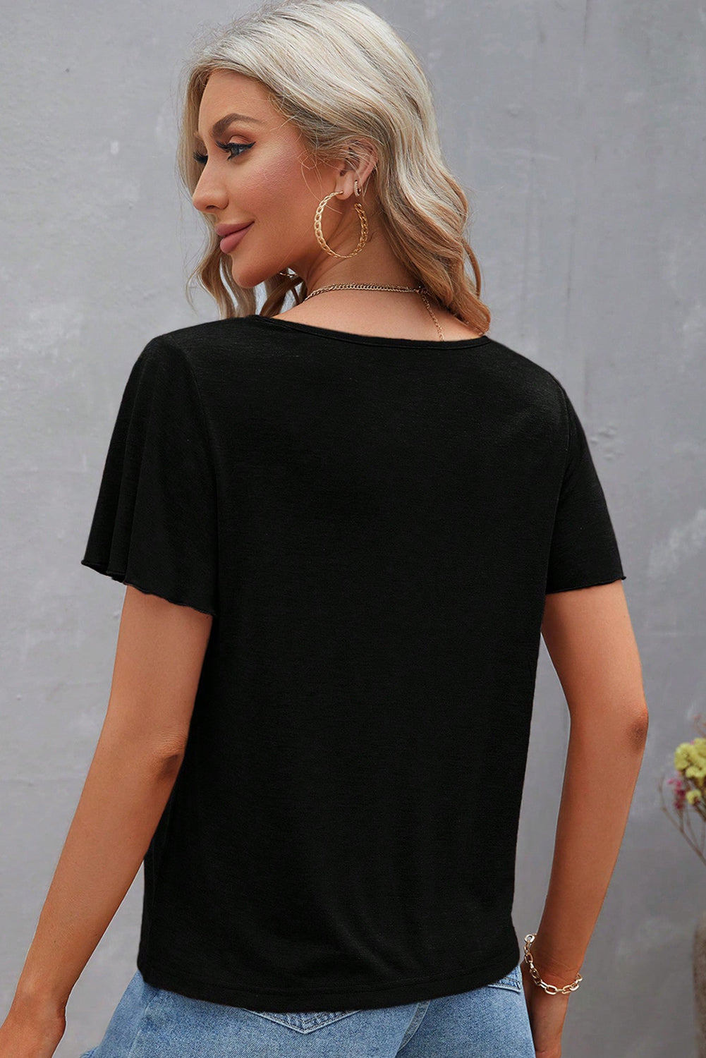 Mist Green Crisscross V Neck Butterfly Sleeve T Shirt