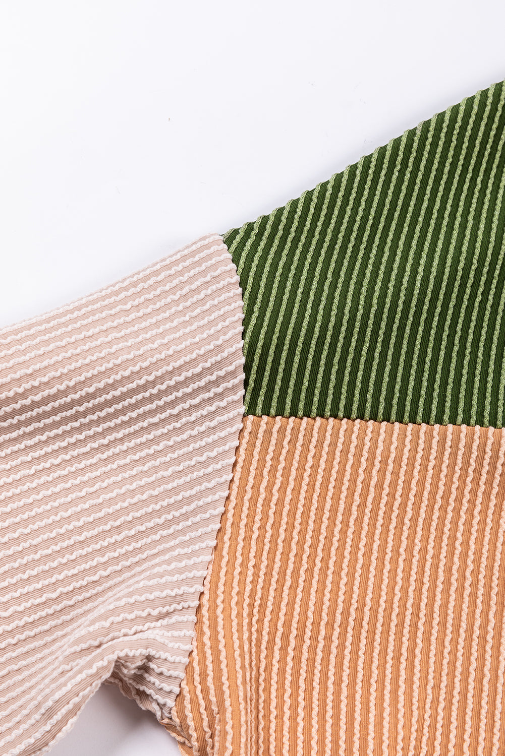 Khaki Color Block Long Sleeve Ribbed Loose Top