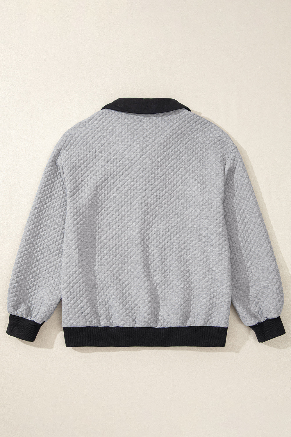 Oatmeal Textured Colorblock Edge Buttoned Collar Sweatshirt