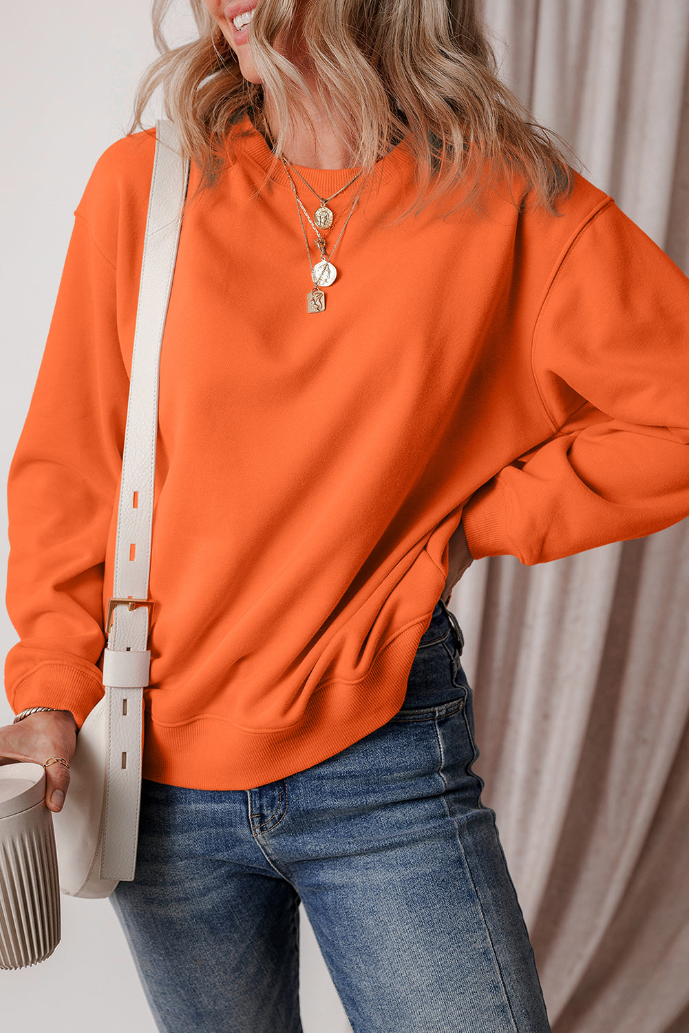 Gray Solid Fleece Lined Drop Shoulder Terry Sweatshirt