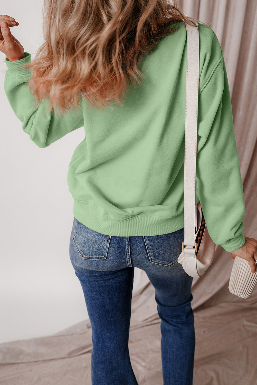 Gray Solid Fleece Lined Drop Shoulder Terry Sweatshirt