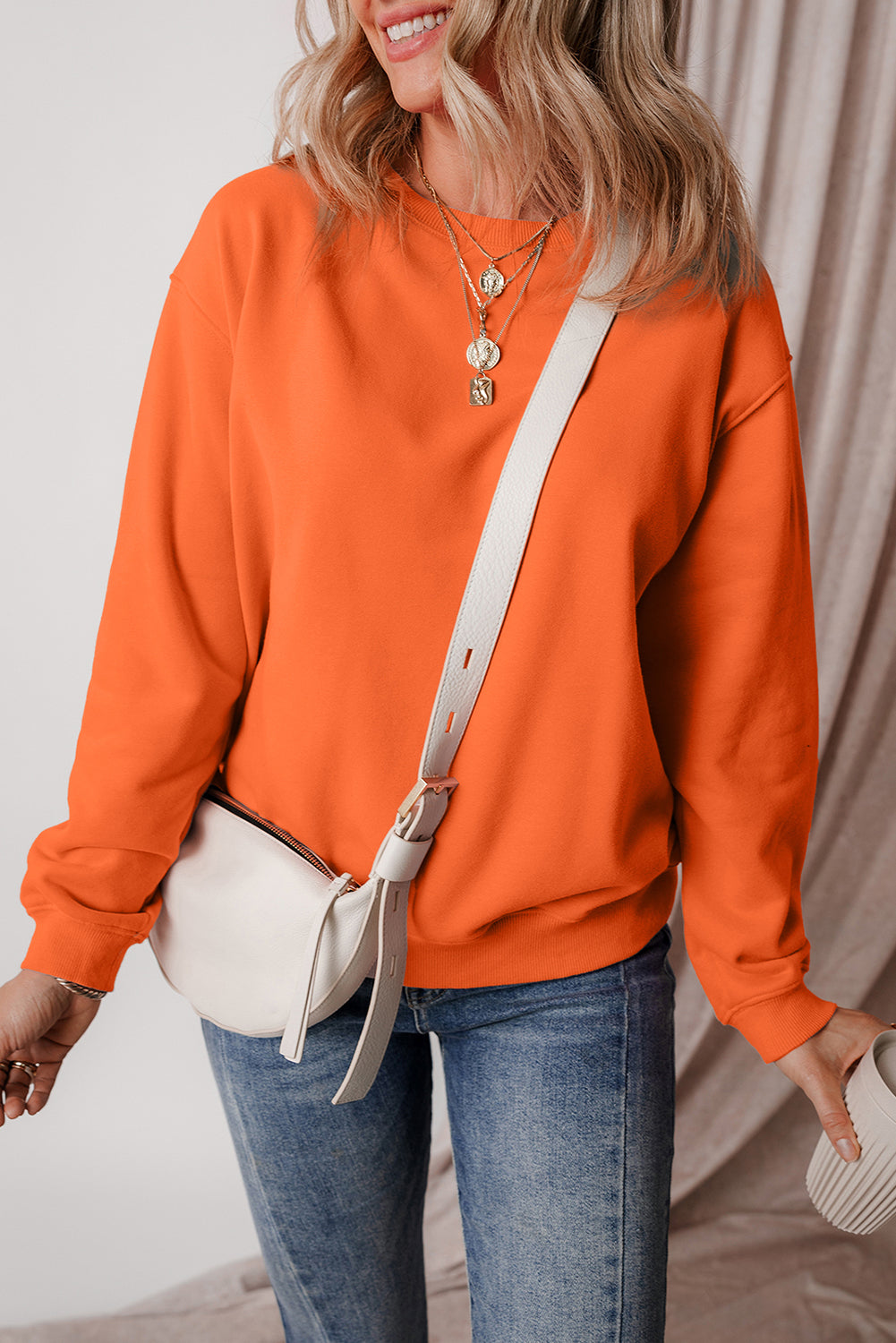 Gray Solid Fleece Lined Drop Shoulder Terry Sweatshirt